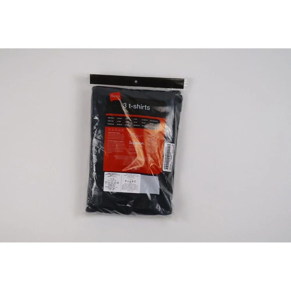 Supreme Hanes T-Shirts Tagless 3-Pack Black Solid Medium NWT